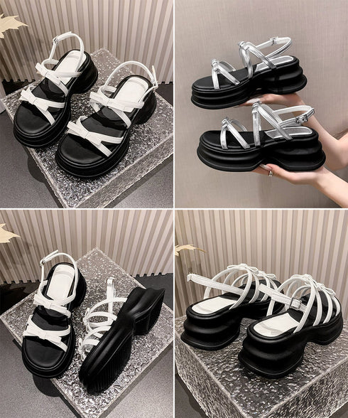 厚底サンダル レディースリボンサンダル夏 歩きやすい 大人可愛いストラップサンダル おしゃれ 軽量ボリュームソール 疲れないサンダル履きやすいシューズ身長アップ靴 3JIANLONG-092