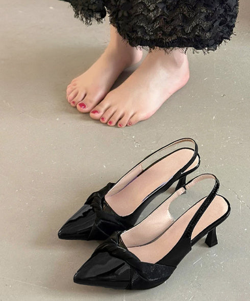 リボンスリングバックパンプス美脚ミュール ポインテッドトゥパンプス 上品エナメル 歩きやすい フェミニンパンプス 疲れない キトゥンヒールパンプス入学入園式卒業式 3JIANLONG-095