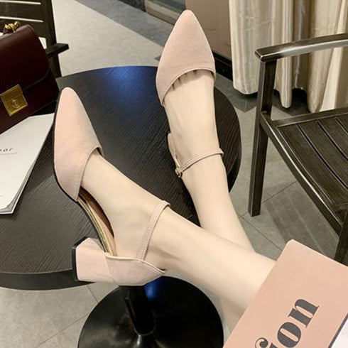 セパレートストラップ パンプス 結婚式 フェミニン アンクルストラップ パンプス チャンキーヒール 歩きやすい ポインテッドトゥ 大人美脚 シューズ パーティー 3MNIFEI-006