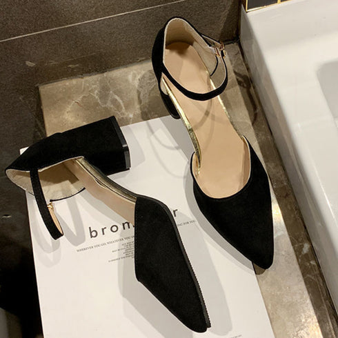 セパレートストラップ パンプス 結婚式 フェミニン アンクルストラップ パンプス チャンキーヒール 歩きやすい ポインテッドトゥ 大人美脚 シューズ パーティー 3MNIFEI-006