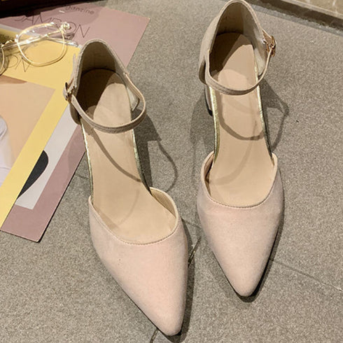 セパレートストラップ パンプス 結婚式 フェミニン アンクルストラップ パンプス チャンキーヒール 歩きやすい ポインテッドトゥ 大人美脚 シューズ パーティー 3MNIFEI-006