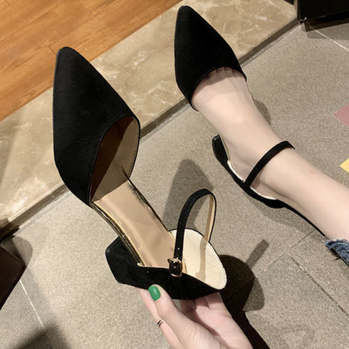 セパレートストラップ パンプス 結婚式 フェミニン アンクルストラップ パンプス チャンキーヒール 歩きやすい ポインテッドトゥ 大人美脚 シューズ パーティー 3MNIFEI-006