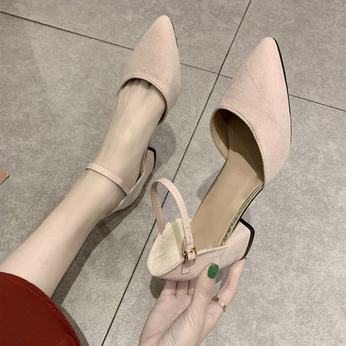 セパレートストラップ パンプス 結婚式 フェミニン アンクルストラップ パンプス チャンキーヒール 歩きやすい ポインテッドトゥ 大人美脚 シューズ パーティー 3MNIFEI-006