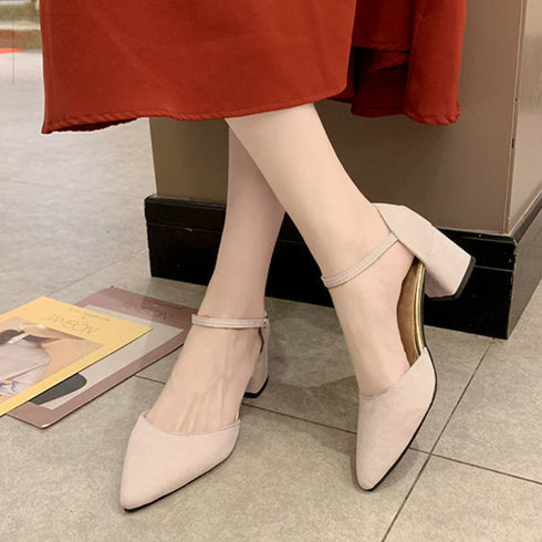 セパレートストラップ パンプス 結婚式 フェミニン アンクルストラップ パンプス チャンキーヒール 歩きやすい ポインテッドトゥ 大人美脚 シューズ パーティー 3MNIFEI-006