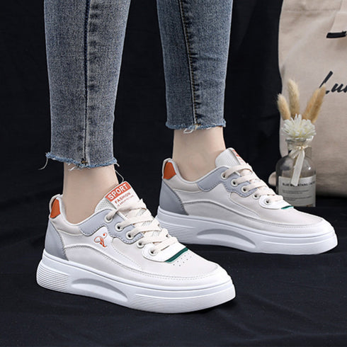 ローカット 配色スニーカーレディース美脚 可愛い カジュアル PUレザー 厚底スニーカー おしゃれ レースアップ フラットシューズ 歩きやすい靴 ボリュームソール 3PINSEN-001