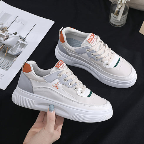 ローカット 配色スニーカーレディース美脚 可愛い カジュアル PUレザー 厚底スニーカー おしゃれ レースアップ フラットシューズ 歩きやすい靴 ボリュームソール 3PINSEN-001