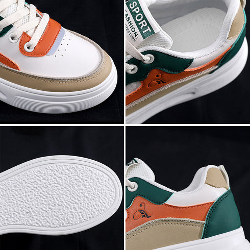 ローカット 配色スニーカーレディース美脚 可愛い カジュアル PUレザー 厚底スニーカー おしゃれ レースアップ フラットシューズ 歩きやすい靴 ボリュームソール 3PINSEN-001