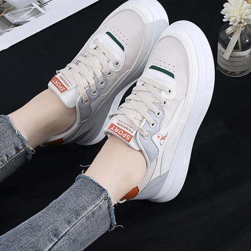 ローカット 配色スニーカーレディース美脚 可愛い カジュアル PUレザー 厚底スニーカー おしゃれ レースアップ フラットシューズ 歩きやすい靴 ボリュームソール 3PINSEN-001