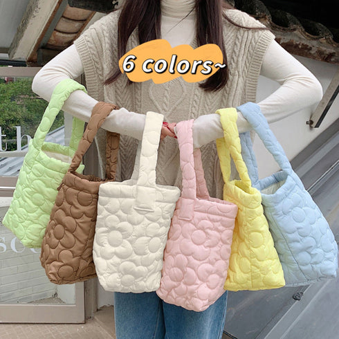 ミニトートバッグ パステルカラー 韓国 キルティングトート お散歩バッグ 花柄ステッチ 大人可愛い バケツバッグ 縦型 ハンドバッグ 手提げカバン おしゃれ 3SBAOB-015