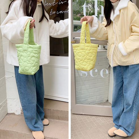 ミニトートバッグ パステルカラー 韓国 キルティングトート お散歩バッグ 花柄ステッチ 大人可愛い バケツバッグ 縦型 ハンドバッグ 手提げカバン おしゃれ 3SBAOB-015