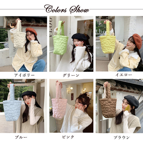 ミニトートバッグ パステルカラー 韓国 キルティングトート お散歩バッグ 花柄ステッチ 大人可愛い バケツバッグ 縦型 ハンドバッグ 手提げカバン おしゃれ 3SBAOB-015