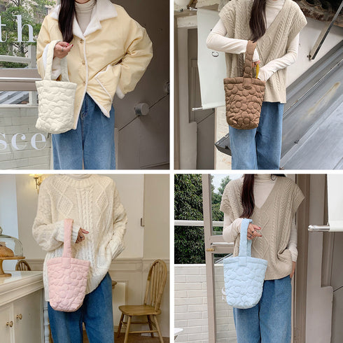 ミニトートバッグ パステルカラー 韓国 キルティングトート お散歩バッグ 花柄ステッチ 大人可愛い バケツバッグ 縦型 ハンドバッグ 手提げカバン おしゃれ 3SBAOB-015