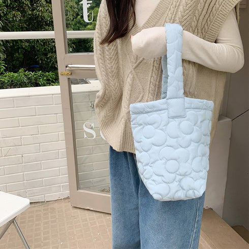 ミニトートバッグ パステルカラー 韓国 キルティングトート お散歩バッグ 花柄ステッチ 大人可愛い バケツバッグ 縦型 ハンドバッグ 手提げカバン おしゃれ 3SBAOB-015