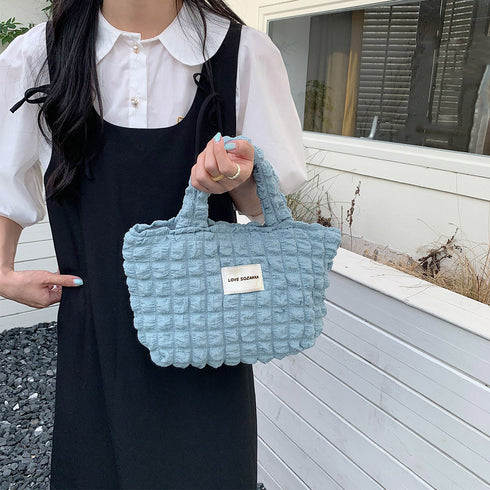 ミニトートバッグ ポップコーン軽量バッグ レディース 可愛い 英字ロゴ キルティング ハンドバッグ ぽこぽこ 韓国風 手提げかばん おしゃれ サブバッグ お出かけ 3SBAOB-016