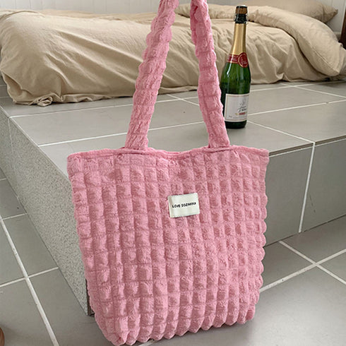ぽこぽこトートバッグ ワッフル風バッグ 大容量 ポップコーントートバッグ レディース 韓国 軽量肩掛けカバン カジュアル おでかけバッグ A4収納可能 通勤通学 3SBAOB-017
