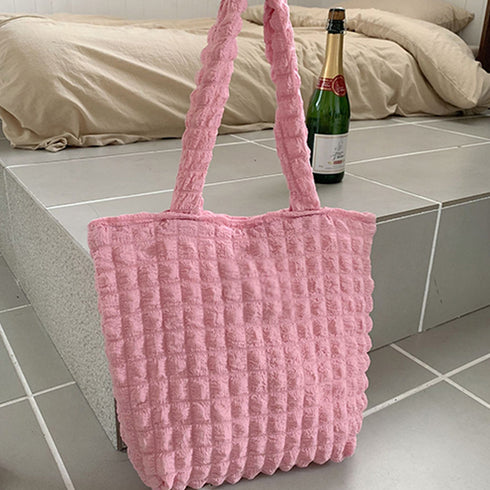 ぽこぽこトートバッグ ワッフル風バッグ 大容量 ポップコーントートバッグ レディース 韓国 軽量肩掛けカバン カジュアル おでかけバッグ A4収納可能 通勤通学 3SBAOB-017