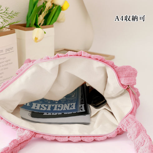 ぽこぽこトートバッグ ワッフル風バッグ 大容量 ポップコーントートバッグ レディース 韓国 軽量肩掛けカバン カジュアル おでかけバッグ A4収納可能 通勤通学 3SBAOB-017