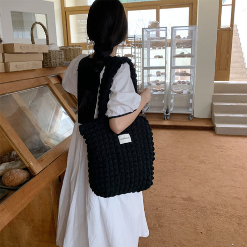 ぽこぽこトートバッグ ワッフル風バッグ 大容量 ポップコーントートバッグ レディース 韓国 軽量肩掛けカバン カジュアル おでかけバッグ A4収納可能 通勤通学 3SBAOB-017