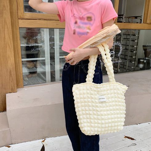 ぽこぽこトートバッグ ワッフル風バッグ 大容量 ポップコーントートバッグ レディース 韓国 軽量肩掛けカバン カジュアル おでかけバッグ A4収納可能 通勤通学 3SBAOB-017