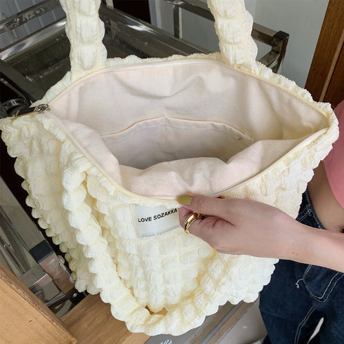 ぽこぽこトートバッグ ワッフル風バッグ 大容量 ポップコーントートバッグ レディース 韓国 軽量肩掛けカバン カジュアル おでかけバッグ A4収納可能 通勤通学 3SBAOB-017