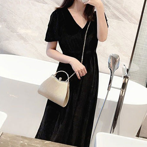 プリーツパーティーバッグ クラッチバッグ 結婚式 がま口 サブバッグ エレガント チェーンショルダーバッグ ゴージャス ハンドバッグ お呼ばれ プチプラミニバッグ 3WEINAS-001