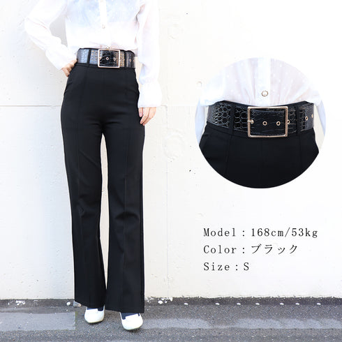 ワイドレッグパンツ ハイウェスト ワイドレッグパンツ ハイウェスト スーツパンツ レディース ワイドパンツ ベルト付きロングパンツ シルエット 通勤 OL 3XAYAT-002