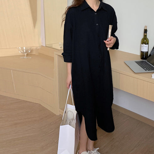 シャツワンピース ロングシャツカーデ レディース 韓国風 カジュアル ロングワンピース 無地 お洒落 アウター 体型カバー 羽織 前開き ロングシャツ 長袖 3XAYAT-014