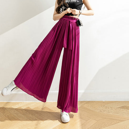 プリーツ ワイドパンツ ハイウエスト脚長 レディース ストレートパンツ 体型カバー おしゃれ ボトムス ウエストゴム スカンツ 着やせ ゆったり ガウチョパンツ 3XAYAT-023