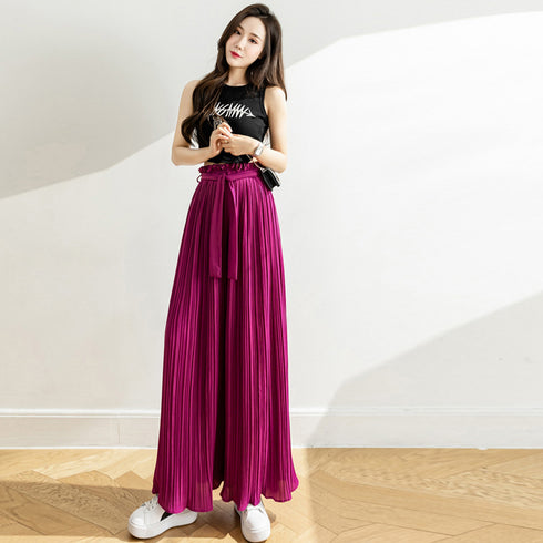 プリーツ ワイドパンツ ハイウエスト脚長 レディース ストレートパンツ 体型カバー おしゃれ ボトムス ウエストゴム スカンツ 着やせ ゆったり ガウチョパンツ 3XAYAT-023