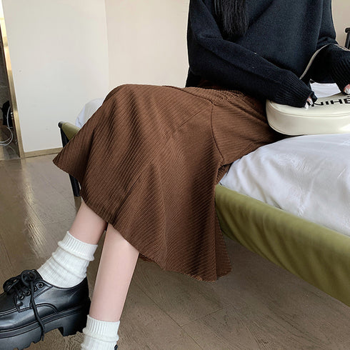 マーメイドスカート秋冬 ロングスカート黒 レディース コーディロイ フレアスカート きれいめ 美脚ハイウエストスカート 着やせ エレガント無地ミモレ丈スカート大人 3XAYAT-029