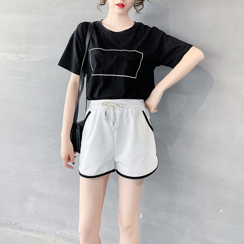 パイピング ショートパンツ 韓国 部屋着 レディース ハイウエスト サイドラインカラーパンツ 夏ルームウェア カジュアルホットパンツ スウェットパンツフィットネス 3XAYAT-033