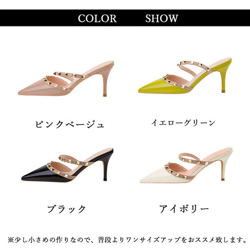 サンダルパンプス ハイヒール レディース ミュールサンダル リベット ヒールサンダル ポインテッドトゥ 美脚結婚式 靴 パーティー 大人可愛いシューズ エレガント 3ZWM-001
