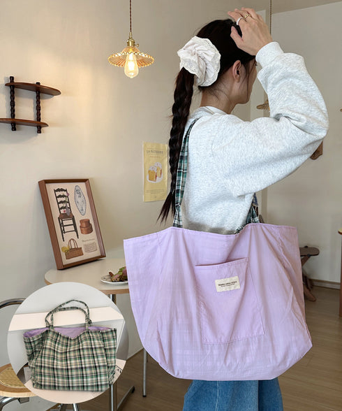 トートバッグ リバーシブル2way韓国風 レディース ショルダーバッグ 大容量 チェック柄 マザーズバッグ 両面用 可愛い デートかばん おしゃれ 鞄 大人 617BB-005