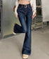 セミフレアデニムパンツ レディース 美脚 ベルト付き デニムスキニー 韓国風 フィット感 着やせ脚長 カジュアル レトロ ロングパンツ 細身 ブーツカットデニム 617KZ-008