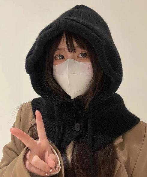 フード付きニットマフラー韓国風バラクラバ 可愛いニット帽 おしゃれ 顔周り防風防寒対策 ネックウォーマー レディース オルチャン帽 ニットキャップ フードマフラー 617MZ-001