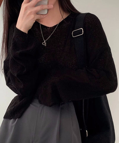 透け感ニットトップス Vネック 長袖春服 レディース カジュアル ニットウェア 韓国風 ニットソー 春夏秋 ニットセーター お洒落 ニットプルオーバー きれいめ 617SY-008