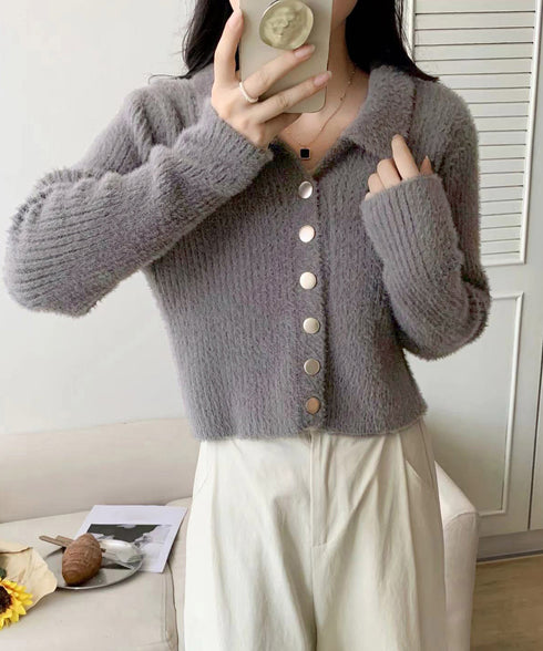 シャギーカーディガンゴールドボタン韓国風 レディース 秋冬服 大人可愛い ニットトップス 長袖 ミンクタッチカーディガン ふわふわ モヘヤ風セーター おしゃれ 617SY-009