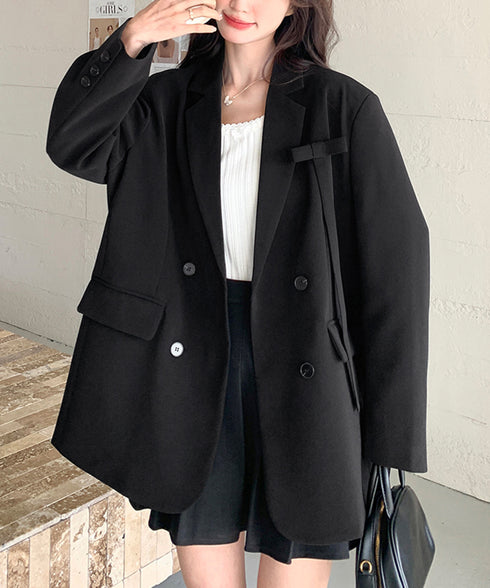 ダブルボタンテーラードジャケットアウター 肩パッド入りオーバーサイズジャケット ポケット付き スーツジャケット オフィスカジュアル 韓国風 ベーシックアウター長袖 617SY-015