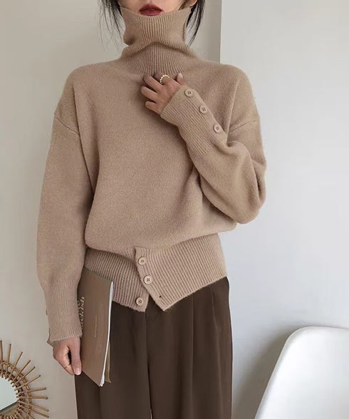 タートルネックリブニット トップス秋冬服 ハイネックニット レディース きれいめ 折り襟ニットソー 着やせ 大人 可愛いニット シンプル ドロップショルダーニット 617SY-016