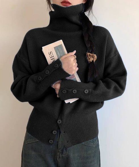 タートルネックリブニット トップス秋冬服 ハイネックニット レディース きれいめ 折り襟ニットソー 着やせ 大人 可愛いニット シンプル ドロップショルダーニット 617SY-016