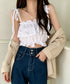 フリル キャミソール ペプラムキャミ夏服 レディース 肩リボン トップス 無地ノースリーブ 韓国風 フリルビスチェ 大人可愛いキャミ へそ出し 薄手 トップス 617SY-020