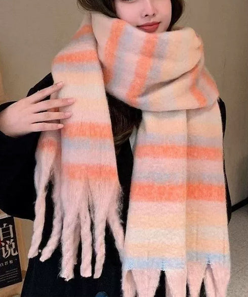 ボリュームマフラー大判 ふわふわマフラー 秋冬レディース 大判マフラー もこもこ 防寒保温マフラー フリンジ お出掛け 暖かいマフラー 大判ストール 通勤 通学 617WJ-001