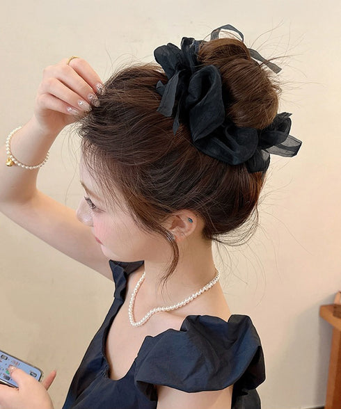 リボンシュシュ 透け感ヘアゴムレディース レディース ヘアアレンジ 髪飾り リボン お団子 フェミニン オルチャン 大人 可愛い おしゃれ雑貨 結婚式 パーティー 617XW-017