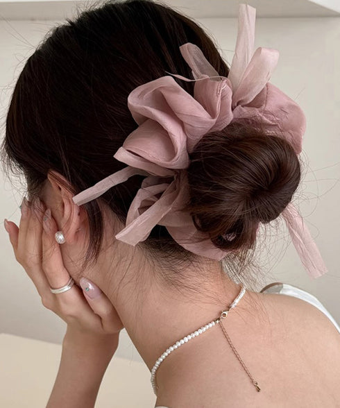 リボンシュシュ 透け感ヘアゴムレディース レディース ヘアアレンジ 髪飾り リボン お団子 フェミニン オルチャン 大人 可愛い おしゃれ雑貨 結婚式 パーティー 617XW-017
