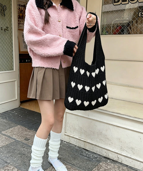ニットバッグ 大容量トートバッグ肩掛け鞄 レディース 編みニット鞄 折りたたみ 肩掛けカバン ワンショルダーバッグ 大きめ通勤通学 ハンドバッグ カジュアル韓国風 617BB-006