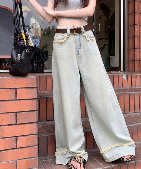 ハイウエスト デニムワイドパンツ 韓国風 レディース ゆったり ルーズデニム アメカジ ワイドレッグ ロングパンツ おしゃれ 長ズボン 美脚脚長ジーパン 617KZ-005