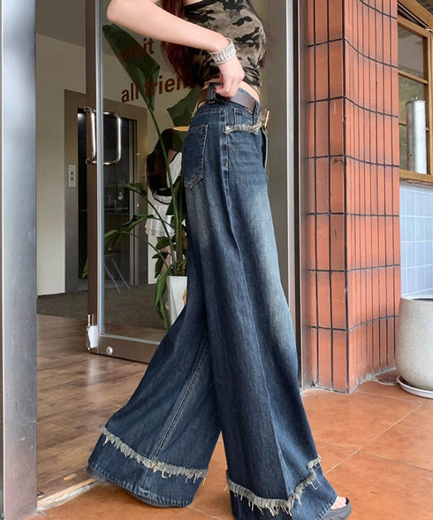 ハイウエスト デニムワイドパンツ 韓国風 レディース ゆったり ルーズデニム アメカジ ワイドレッグ ロングパンツ おしゃれ 長ズボン 美脚脚長ジーパン 617KZ-005