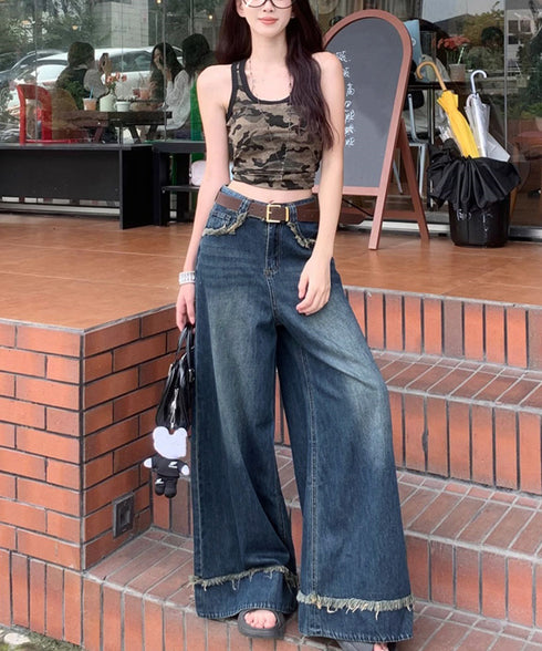 ハイウエスト デニムワイドパンツ 韓国風 レディース ゆったり ルーズデニム アメカジ ワイドレッグ ロングパンツ おしゃれ 長ズボン 美脚脚長ジーパン 617KZ-005