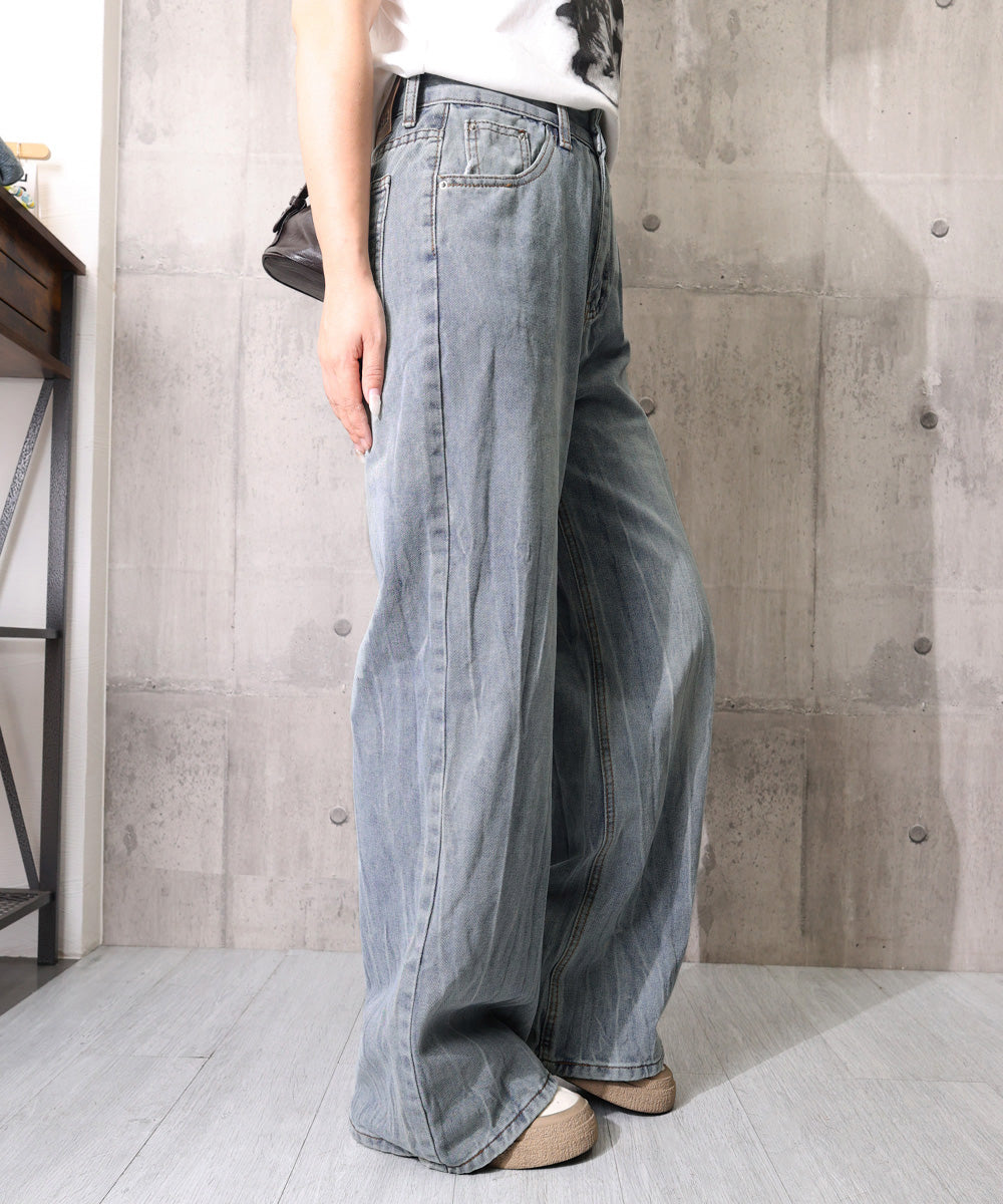 ワイドデニムパンツ ハイウエストジーンズ