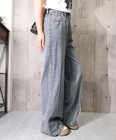 ワイドデニムパンツ ハイウエストジーンズ バギーデニムパンツ レディース 古着風ルーズデニム 韓国風ジーンズ 美脚 着やせロングパンツ おしゃれ カジュアルパンツ 617KZ-009